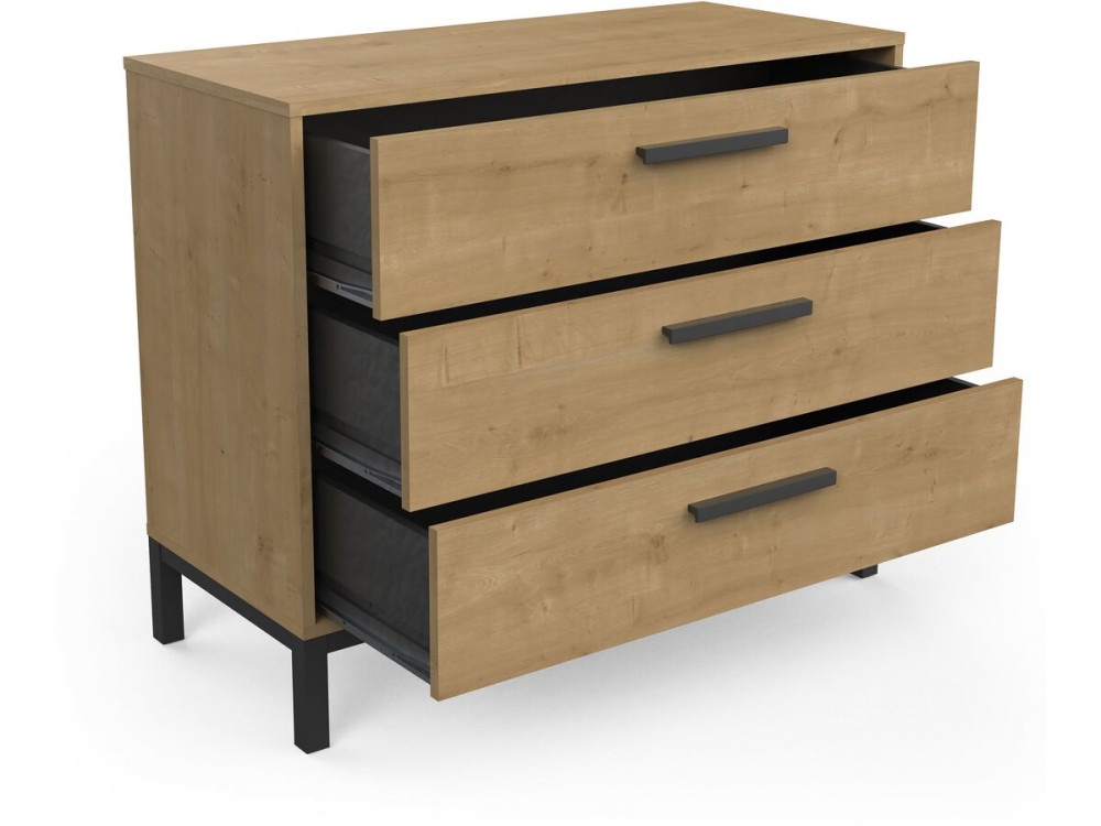 Commode "CRAFT" - Bois - 3 tiroirs - Marron/Noir