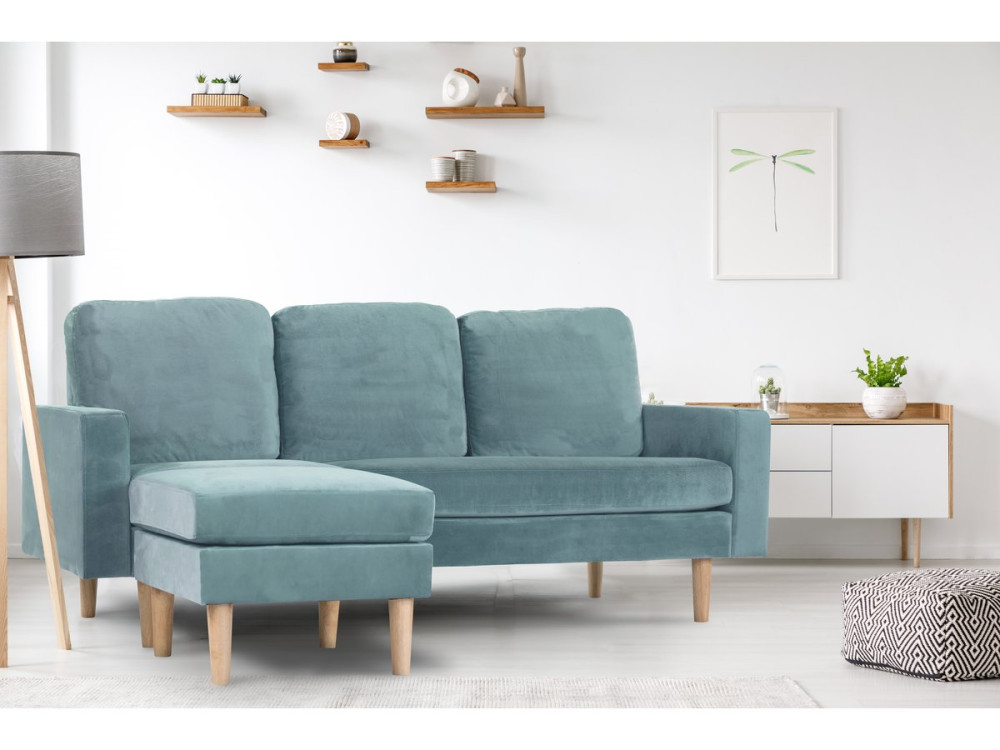 Ecksofa reversibel aus Samt "Gabby" - 3-Sitzer - Entenblau