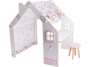Kinderspielhaus aus Holz "Bianelli"- mit Schreibtisch - 114 x 93 x 120 cm - Weiß / Rosa