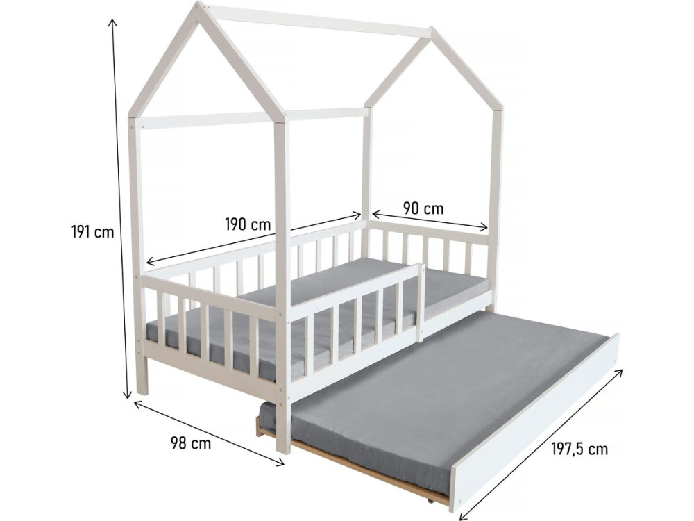 Kinderhausbett mit Schublade "Paloma" - 90 x 190 cm - Weiß