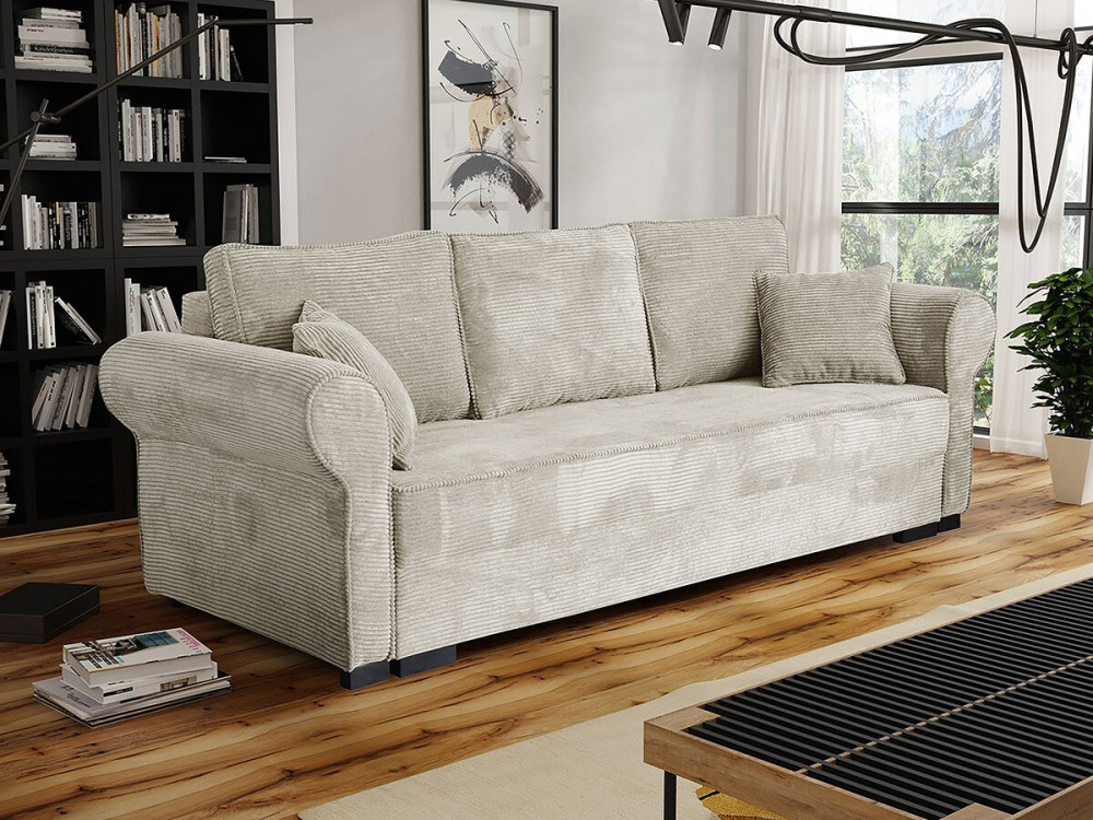 Cord-Sofa mit Schlaffunktion "Olimpia" - 3-Sitzer - Beige