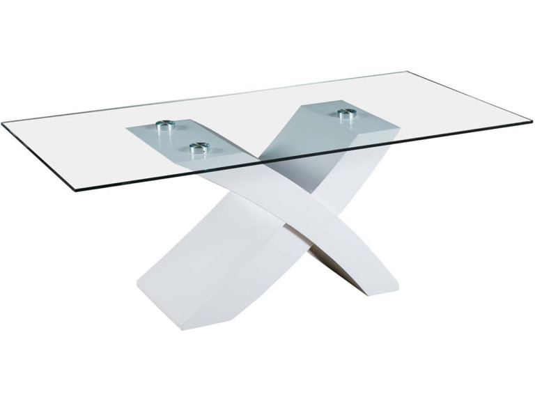 Couchtisch , rechtseckig " Tina " - 117 x 62 x 45 cm - Obrer Platte aus glass  - Struktur aus MDF - Weiss