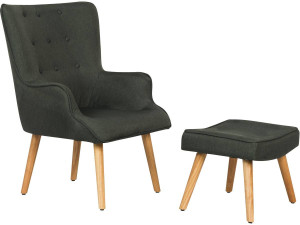Sessel aus Stoff im skandinavischen Stil + Hocker "Odense" - Dunkelgrau