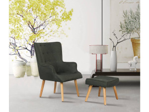 Sessel aus Stoff im skandinavischen Stil + Hocker "Odense" - Dunkelgrau 2