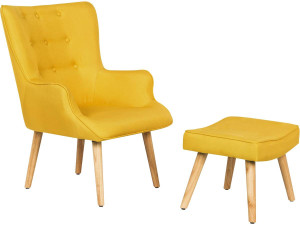 Sessel aus Stoff im skandinavischen Stil + Hocker "Odense" - gelb