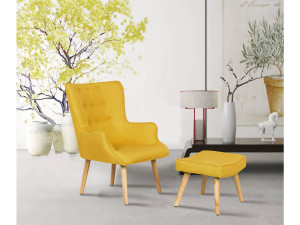 Sessel aus Stoff im skandinavischen Stil + Hocker "Odense" - gelb 2