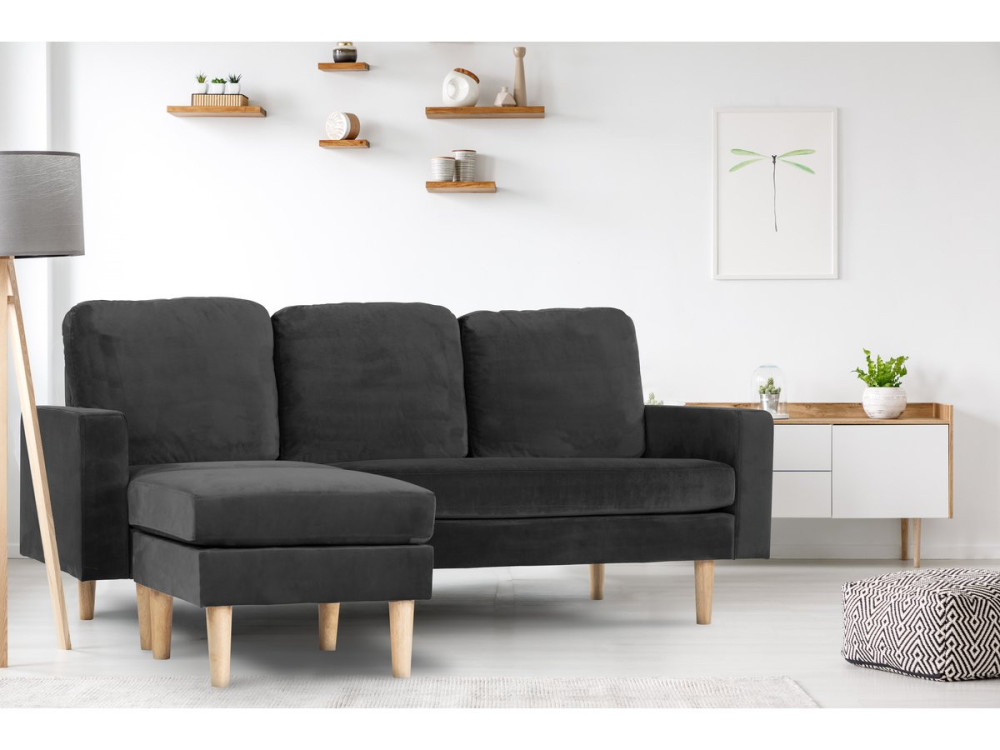 Umkehrbares Ecksofa aus dunkelgrauem Samt "Gabby"- 3-Sitzer-Sofa