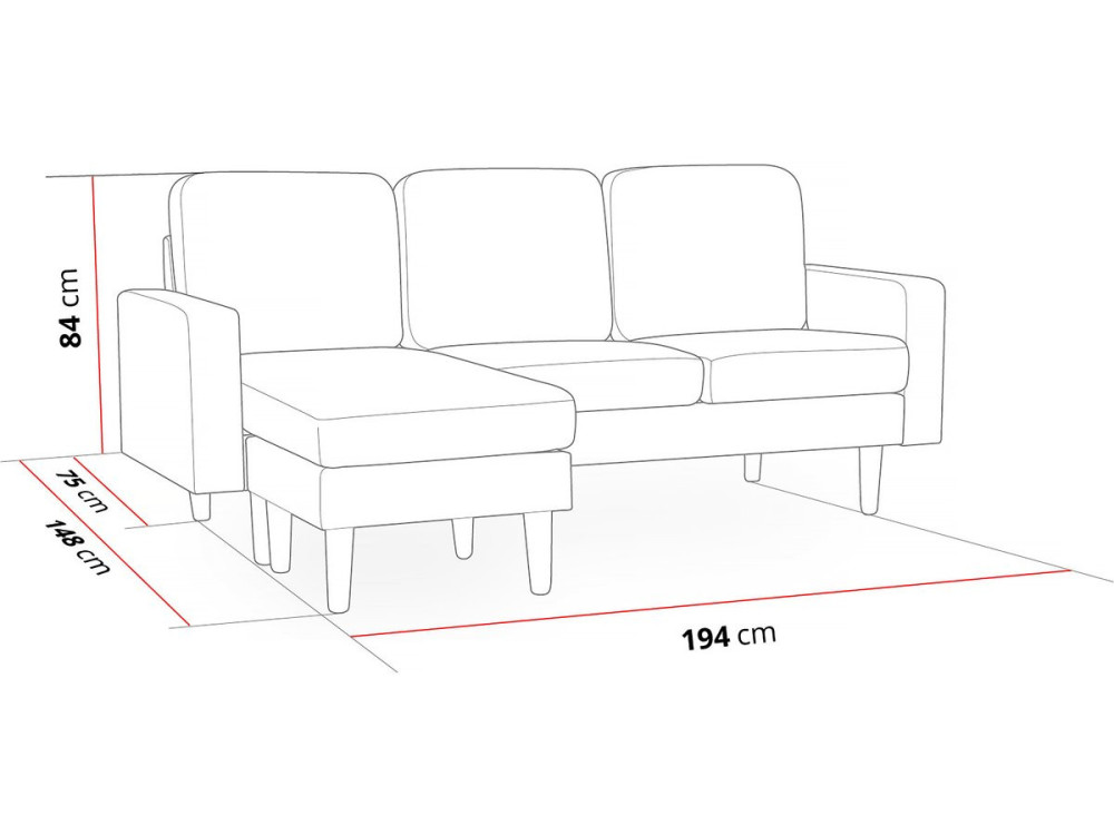Umkehrbares Ecksofa aus dunkelgrauem Samt "Gabby"- 3-Sitzer-Sofa