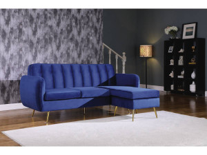 Ecksofa aus dunkelblauem Samt "Leonard" - 202 x 80/138 x 92 cm - 3-Sitzer-Sofa - Verschiebbare Ecke 2