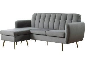 Ecksofa aus grauem Samt "Leonard" - 202 x 80/138 x 92 cm - 3-Sitzer-Sofa - Verschiebbare Ecke