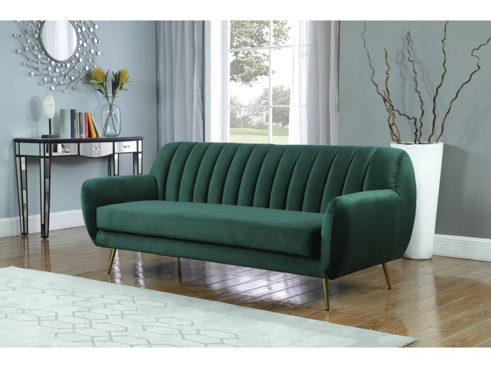 Sofa aus dunkelgrünem Samt "Evans" - 195 x 84 x 82 cm - 3-Sitzer-Sofa