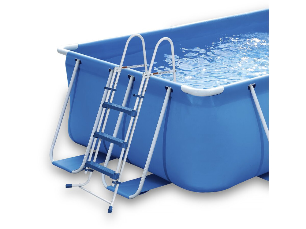 Blauer Swimmingpool mit Metallrahmen - LUDO 1 - 4 x 2 x 1 m - Kartuschenfiltration