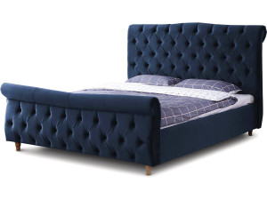 Bett aus Samt "Richard - 140 x 190 cm - Blau