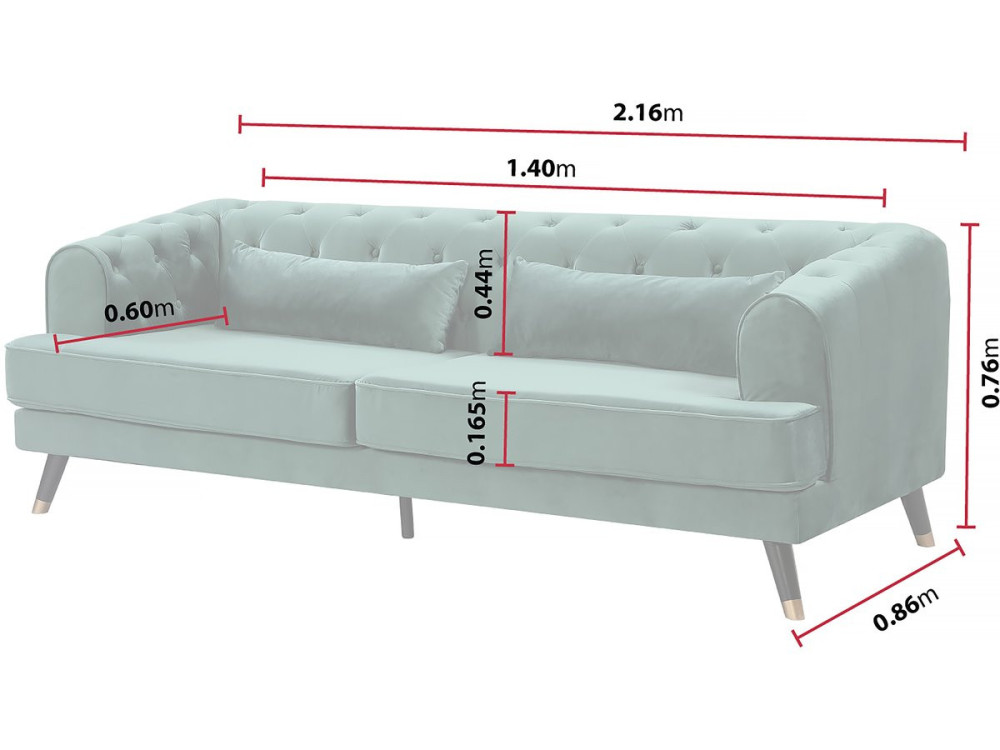 3-Sitzer Sofa aus Samt "Gloria" - 216 x 86 x 76 cm - ohne Schlaffunktion - Dunkelgrün