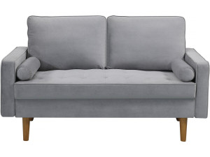 Sofa aus Samt "Yannick" ohne Schlaffunktion - 82 x 147 x 86 cm - 2 Sitzer - Hellgrau