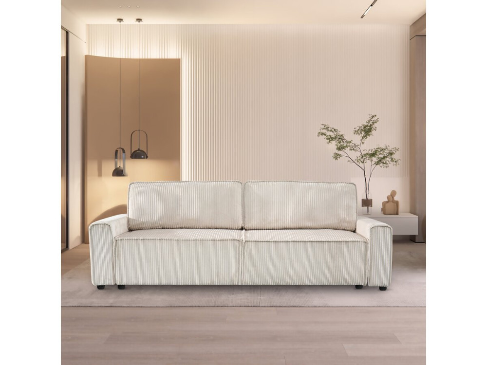 Cord-Sofa "Montaigne" mit Schlaffunktion - 3-Sitzer - Beige