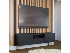 TV-Möbel "Karine" - 144 x 55 x 37 cm - Schwarz/Marmor-Effekt 2