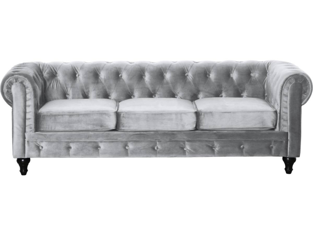 Sofa Chesterfield "Aliza" ohne Verstellfunktion - 208 x 82 x 70 cm - 3-Sitzer - Grau