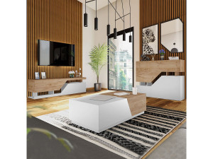 Wohnzimmer-Set "Ceelias"- Highboard + Couchtisch + TV-Möbel - Weiß braun 2