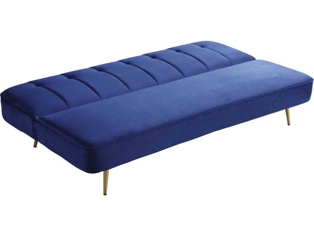Bettsofa mit Schlaffunktion aus dunkelblauem Samt "James" - 180 x 83 x 75 cm -3-Sitzer-Sofa