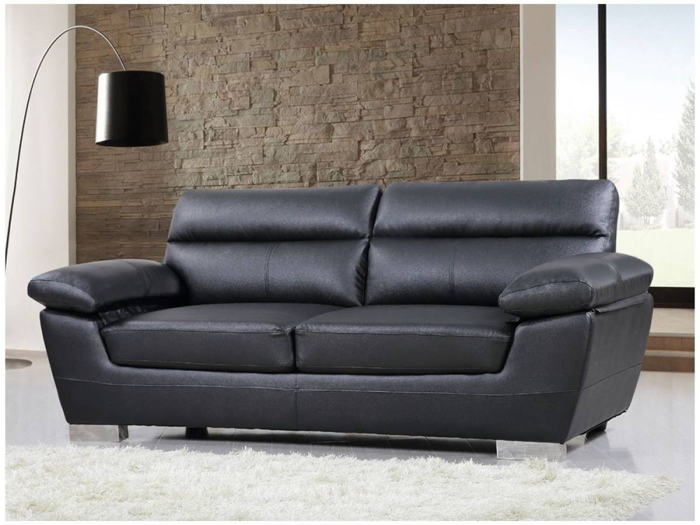 Feststehendes Sofa aus rekonstituiertem Leder und PVC "Dallas" - 210 X 88 X 90 cm - 3 Sitze - Schwarz
