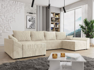 Panorama-Sofa "Dante U" aus Cord - 5-Sitzer - Beige 2