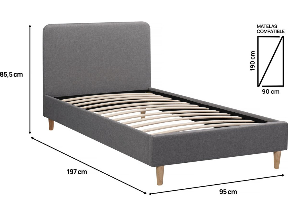 Stoff-Einzelbett "Louise" 90 x 190 cm - Grau