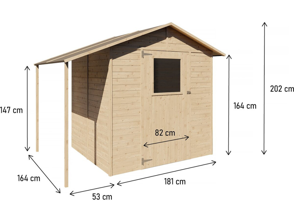 Gartenhaus aus Holz 4.6 M² mit Holzunterstand "Jura" - 15 mm
