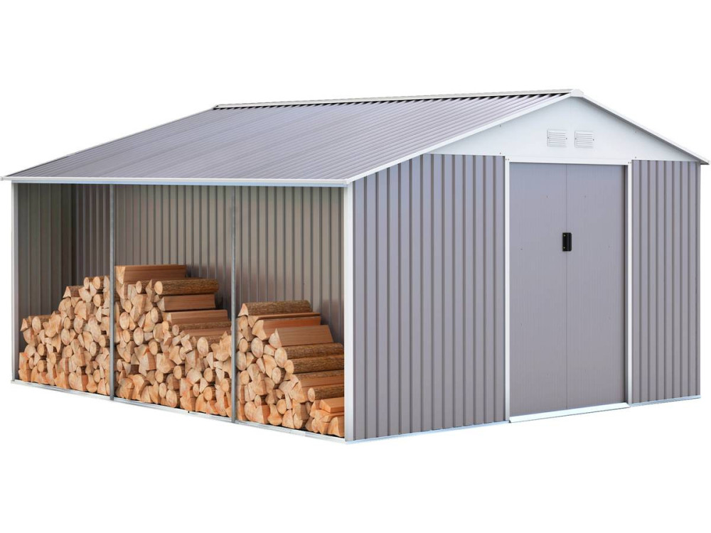 Gerätehaus aus Metall "Dallas" 15,16 m² mit Holzunterstand