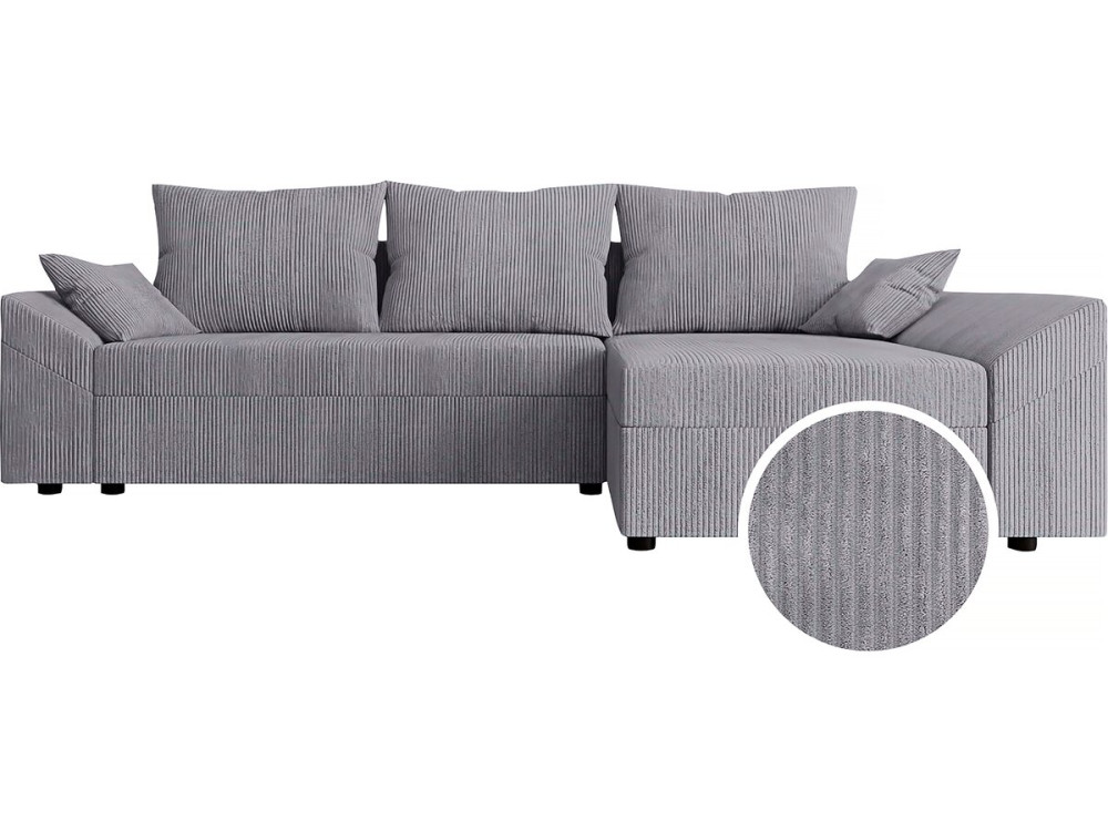 Ecksofa "Vaugirard" aus Cord mit Schlaffunktion und Bettkasten - 3-Sitzer - Grau