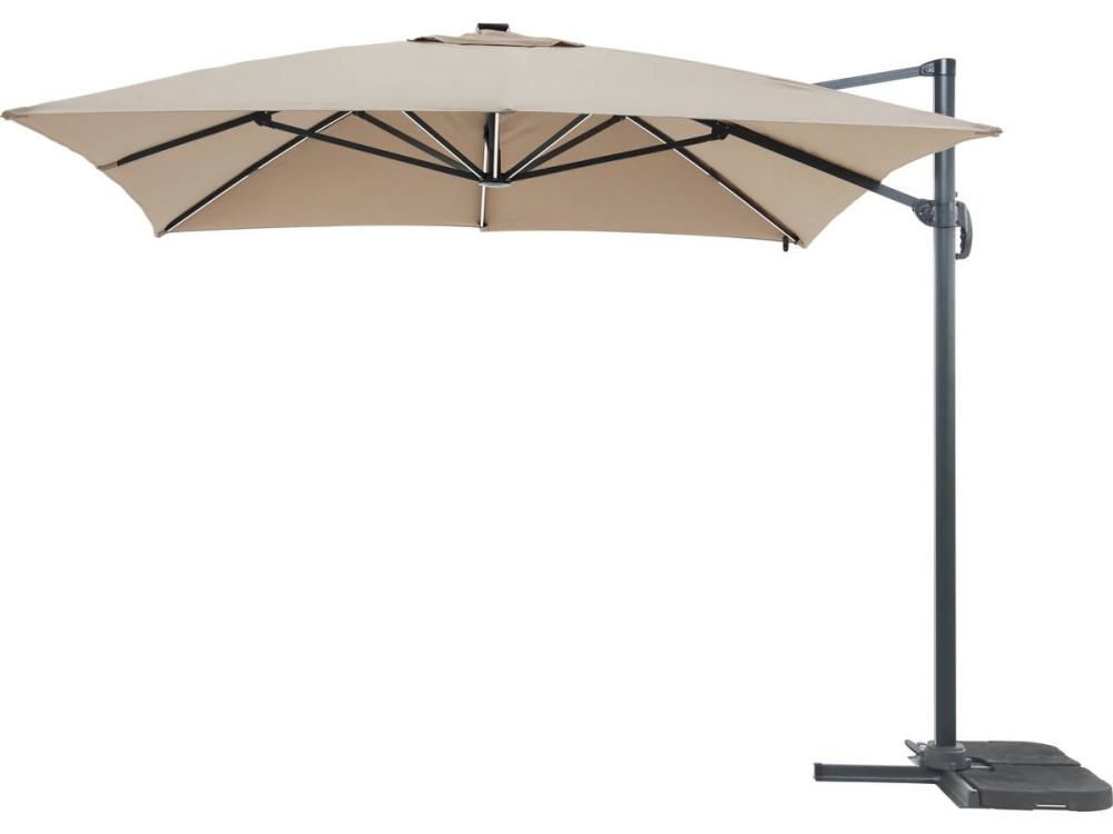 Freiarmschirm Sonnenschirm mit LED-Beleuchtung "Sun 3 Luxe" - Quadratisch - 3 x 3 m - Taupe