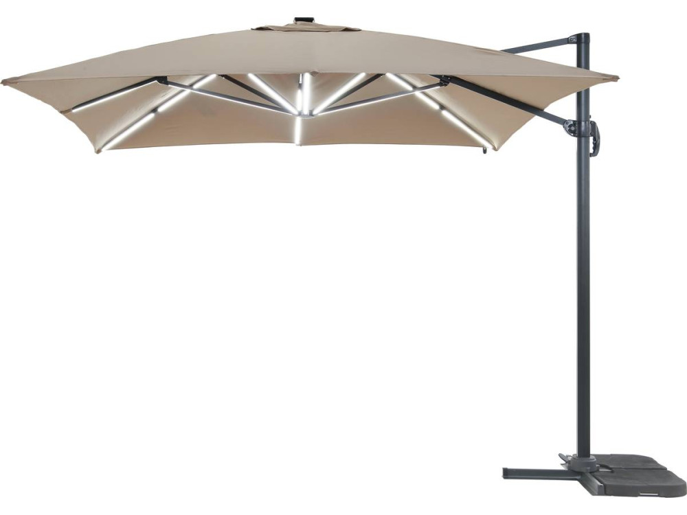 Freiarmschirm Sonnenschirm mit LED-Beleuchtung "Sun 3 Luxe" - Quadratisch - 3 x 3 m - Taupe