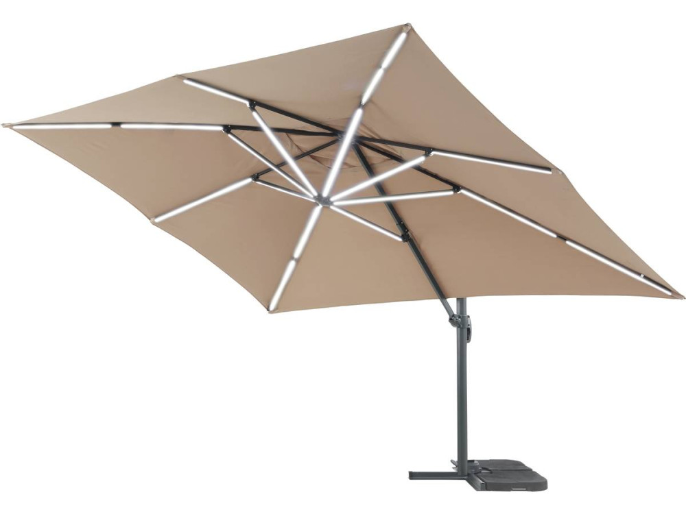 Freiarmschirm Sonnenschirm mit LED-Beleuchtung "Sun 3 Luxe" - Quadratisch - 3 x 3 m - Taupe