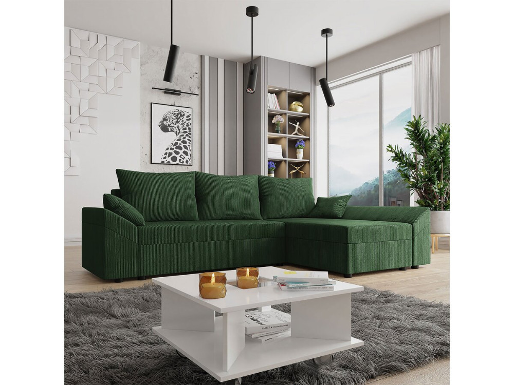 Ecksofa mit Schlaffunktion und Bettkasten "Vaugirard" aus Cord - 3-Sitzer - Beige