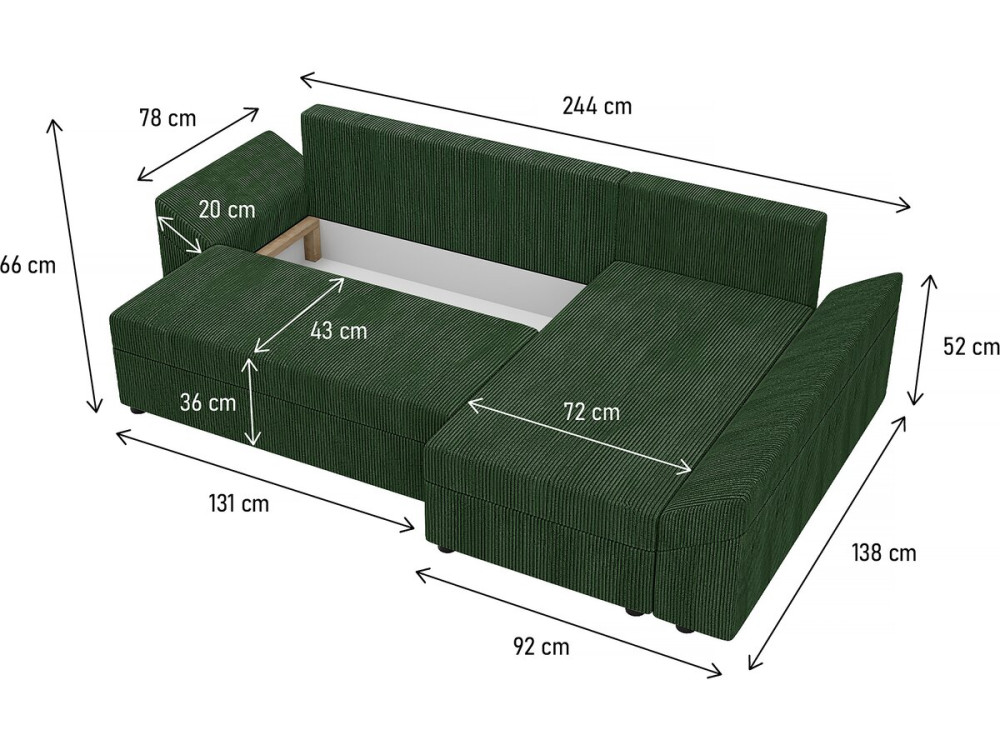 Ecksofa mit Schlaffunktion und Bettkasten "Vaugirard" aus Cord - 3-Sitzer - Beige
