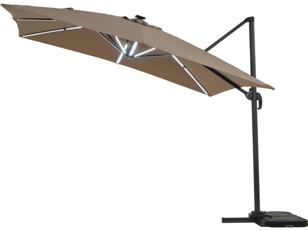Ampelschirm aus Alu mit LED "Sun 4 Luxe" - 3 x 4 m - Taupe