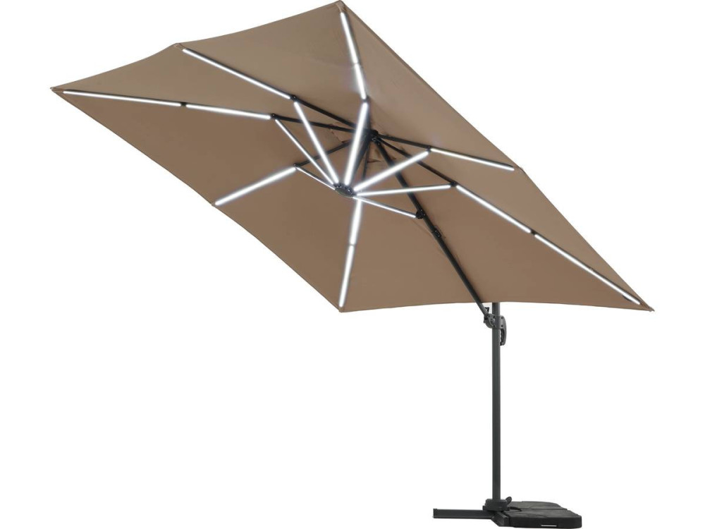 Ampelschirm aus Alu mit LED "Sun 4 Luxe" - 3 x 4 m - Taupe