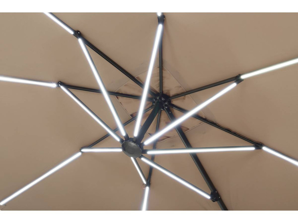 Ampelschirm aus Alu mit LED "Sun 4 Luxe" - 3 x 4 m - Taupe