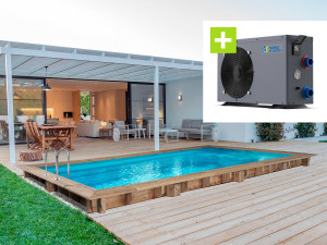 Holzpool Rechteckig "Tobago"- 6.20 x 3.00 x 1.31 M + Wärmepumpe - Leistung 6.1 kW