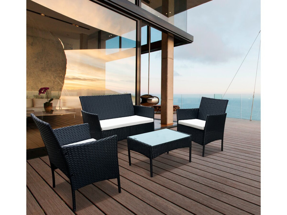 Gartenlounge aus Polyrattan "Toronto" 4-Sitzer - Schwarz