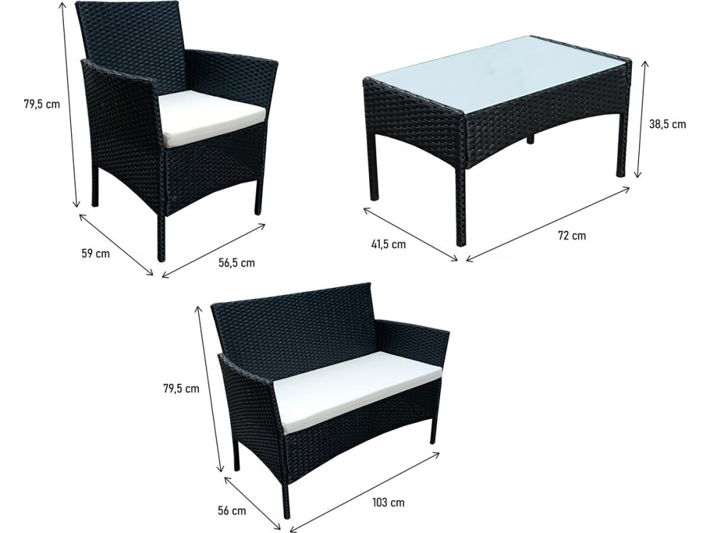 Gartenlounge aus Polyrattan "Toronto" 4-Sitzer - Schwarz