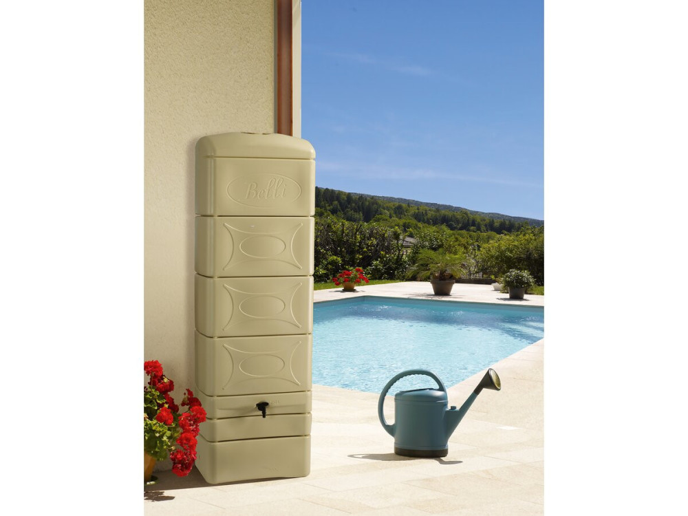 Regenwassersammler für Wand 300 l mit Dachrinnen-Anschlussset "Malang"  - Beige