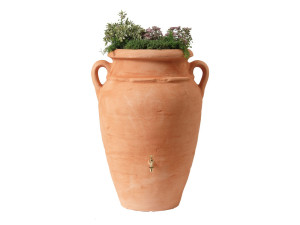 Set Amphore Antik – Pflanzkübel + Auffangbehälter + Wasserhahn – 360 l Terrakotta