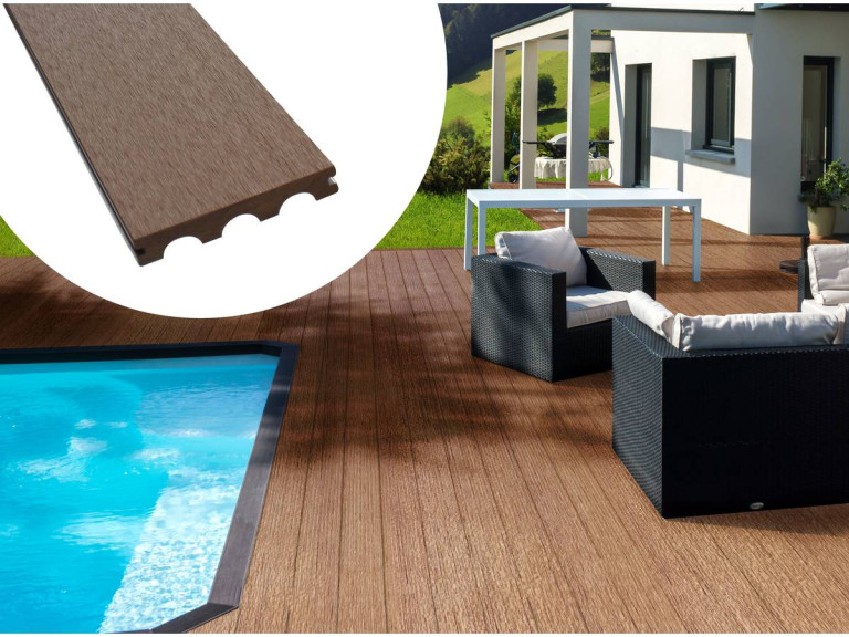 10 m² Set WPC Vollprofil Terrassendielen - Rostbraun