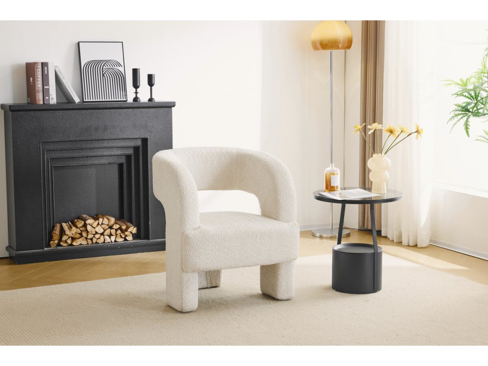 Sessel im Bouclé-Design mit 3 Füßen „Madison“ - Weiß
