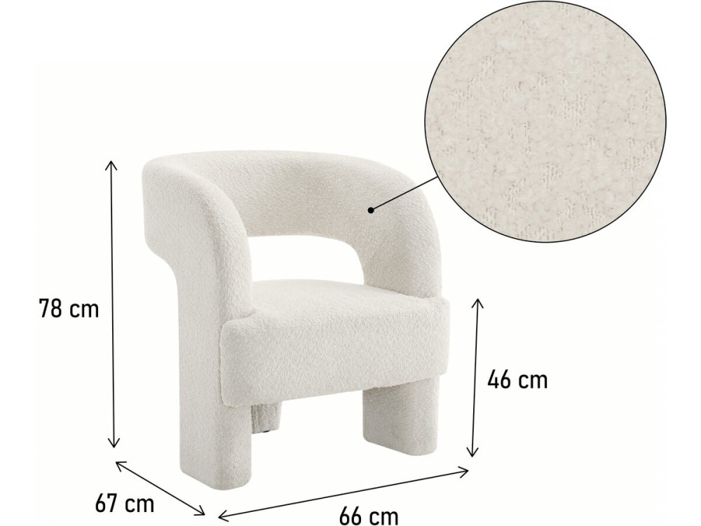 Sessel im Bouclé-Design mit 3 Füßen „Madison“ - Weiß