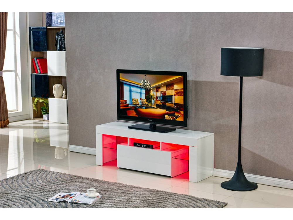 TV-Möbel mit LED "Borda" - 130 x 34 x 45 cm - Weiß lackiert