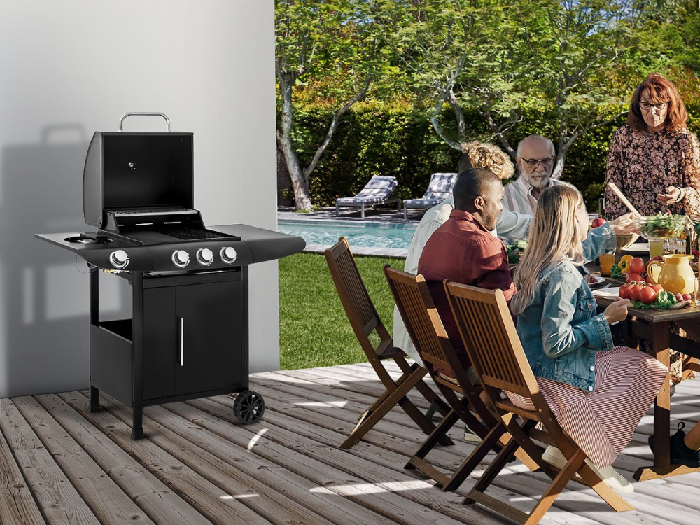 Gasgrill "Feria 4" - 4 Brenner davon 1 Seitenbrenner - 11,5 kW - Schwarz
