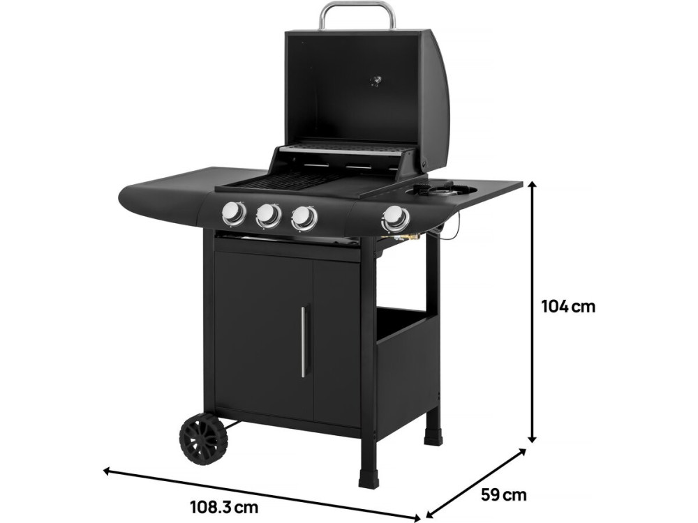 Gasgrill "Feria 4" - 4 Brenner davon 1 Seitenbrenner - 11,5 kW - Schwarz