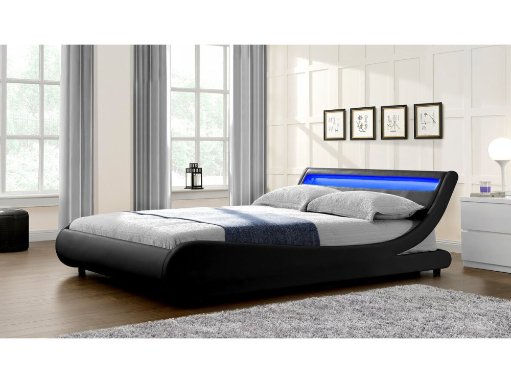 Doppelbett mit LED "Natacha" - 140 x 190 cm - Schwarz